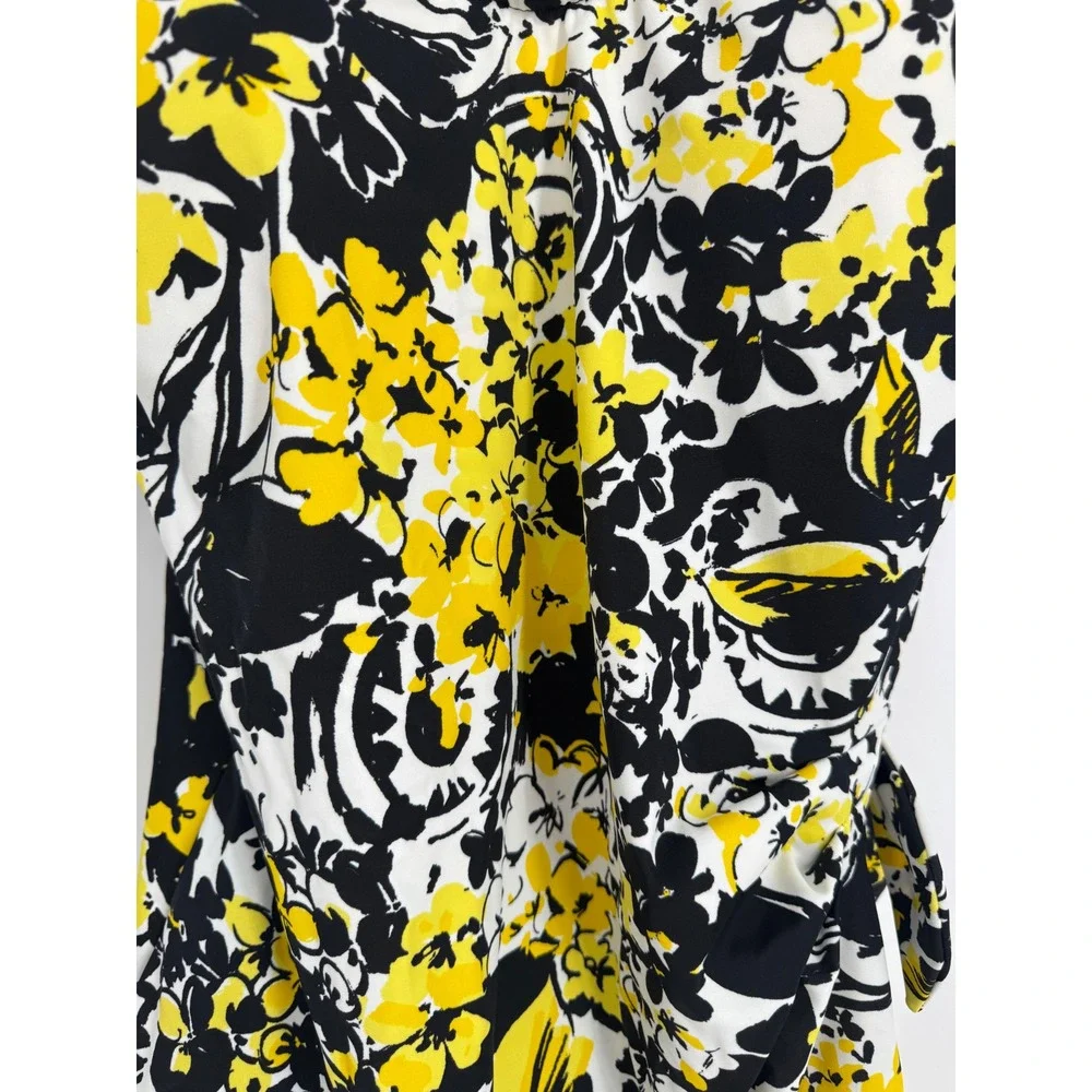 Maxine of Hollywood Womens Sz 16 Yellow Black Floral V-Neck Faux Wrap Swimsuit
